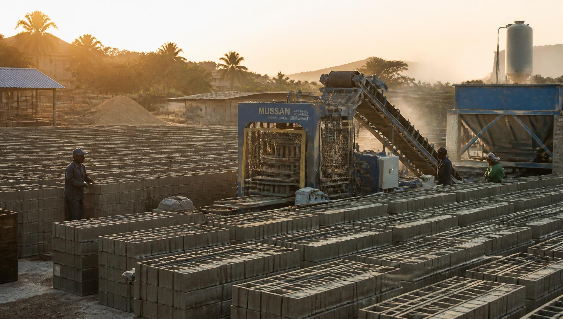 Concrete blocks curing across the K.Gyimah manufacturing yard